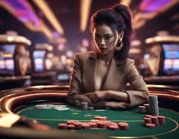 Studio dealer langsung bayartoto dengan meja blackjack dan roulette, kamera multi-sudut profesional